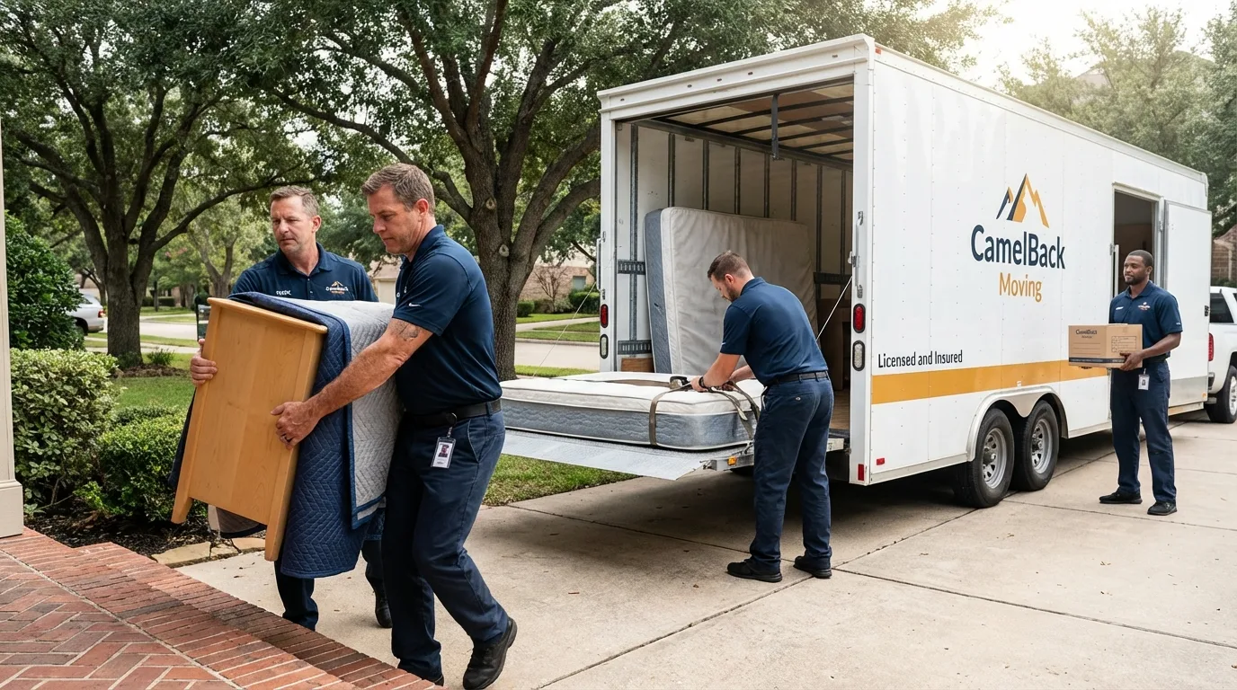 Crew loading residential truck for cross-state move from McMechen, WV