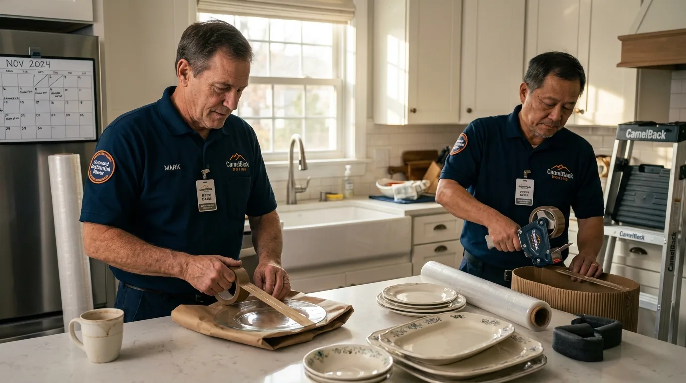 Professional crew packing kitchen dishware in McMechen, WV